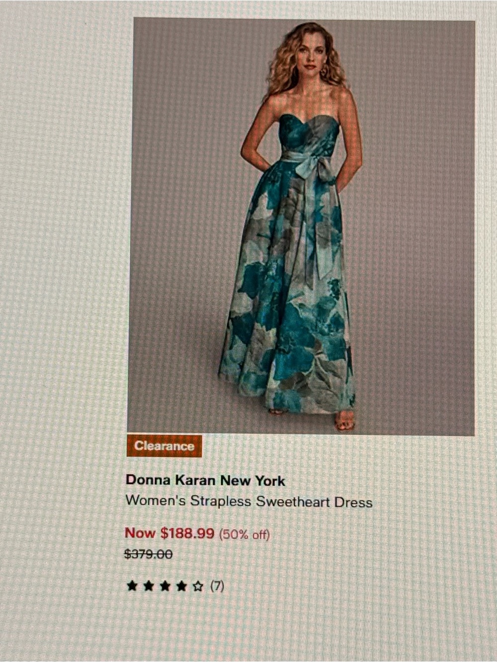 Donna Karan Strapless Sweetheart Floral Gown in Teal